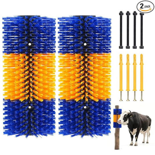 Uross Livestock Scratching Brush 2PCS- Goat Horse Cow Scratching Post for Grooming, 17" x 7.9" Horse Cow Cattle Goat scratcher Brush with 8 Screws for Back Itch Relief & Keep Cleaning