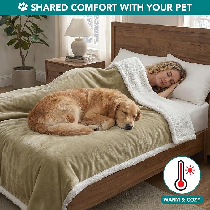 PetAmi Dog Blanket for Medium Large Dogs and Pets, Soft Sherpa Fleece Pet Blanket Throw for Cats Puppies, Reversible Plush Couch Cover Protector for Sofa Bed Car Seat, Machine Washable, 80x60, Taupe