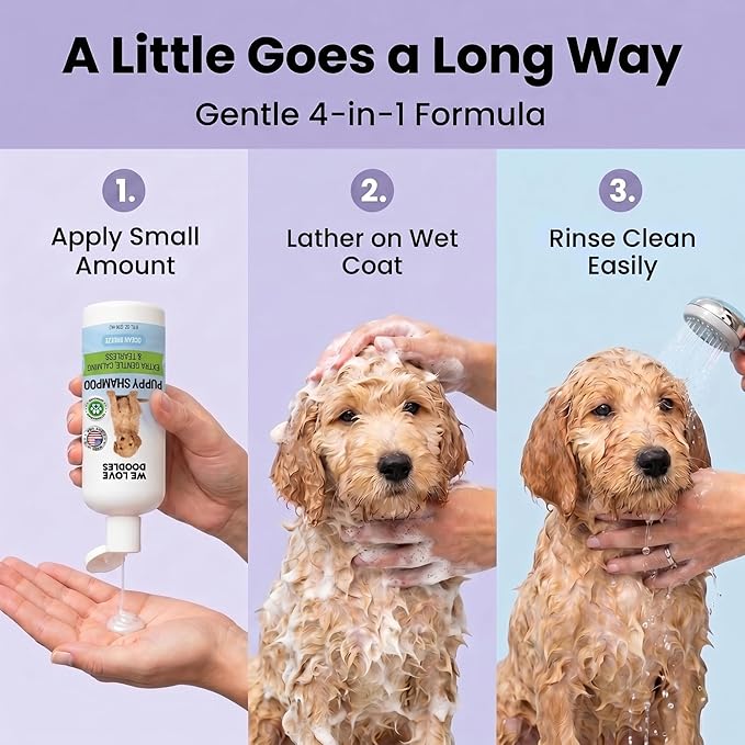 Puppy Shampoo & Conditioner | Made in USA | Tear Free | Best Shampoo for Puppies | Sensitive & Itchy Skin Wash | Oatmeal Bathing | Tearless, Ocean Breeze, 8oz [We Love Doodles]