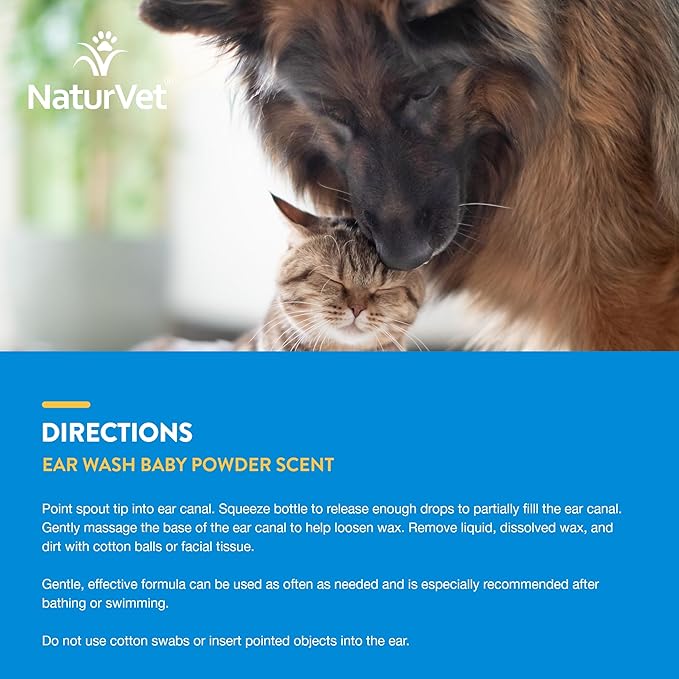 NaturVet Ear Wash Plus Tea Tree Oil for Dogs and Cats, 4 oz Liquid, Made in USA
