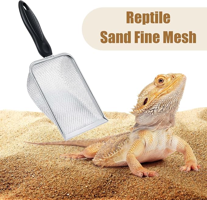 Dunzy 4 Packs Reptile Sand Stainless Steel Fine Mesh Reptile Substrate Metal Sand Shovel Sifter Litter Cleaner Corner Scoop Shovel Cleaner Scooper for Bedding Aquarium Terrarium Accessories