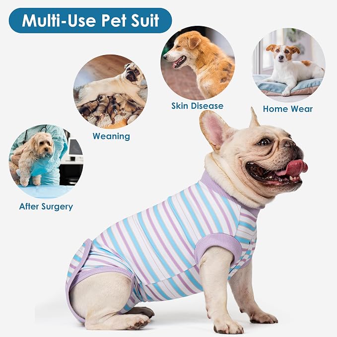 cyeollo Recovery Suit for Dogs Surgery Suit Female Spay Soft Pet Onesie Bodysuit Male Dog Neuter, Small Dogs Surgical Recovery Shirt, Striped, XS