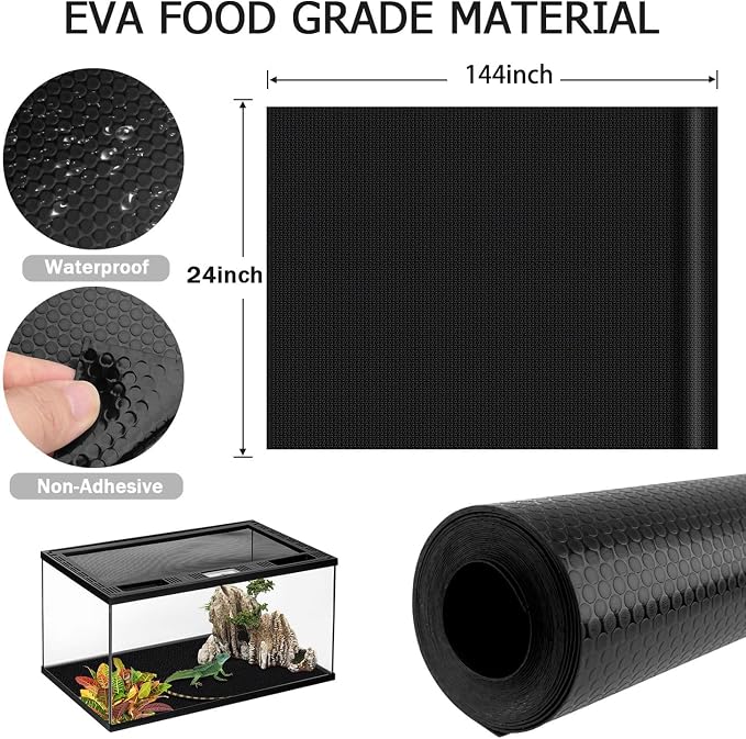 120 Gallon Reptile Terrarium Mat, Bearded Dragon Liner for 4x2x2 Enclosure | Bearded Dragon Tank Accessories 24 inch X 144 inch, Reptile Flooring Substrate Carpet Bedding for Leopard Gecko,Lizard, Black