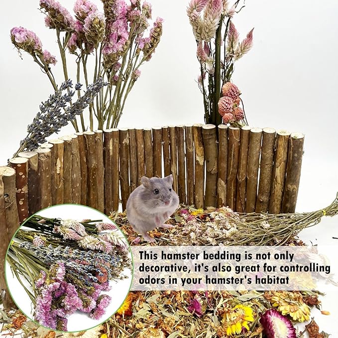 PINVNBY Natural Flower & Herb Hamster Bedding Habitat Decor Guinea Pig Bedding Hamster Sprays Hamster Cage Accessories for Guinea Pig Dwarf Syrian Gerbils Mice Mouse Rat (Flower Version)