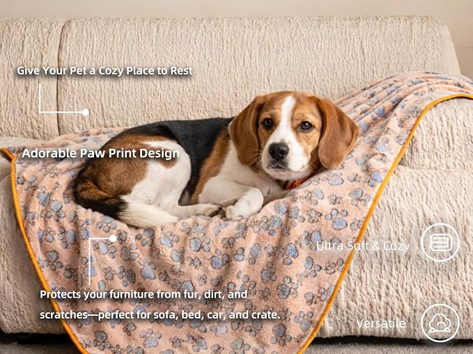 Dog Blanket 2 Pack Soft Flannel Pet Blanket for Dogs & Cats, Cozy Puppy Blanket for Couch Bed Crate, Washable Paw Print Throw 50x60 Inch Grey&Red