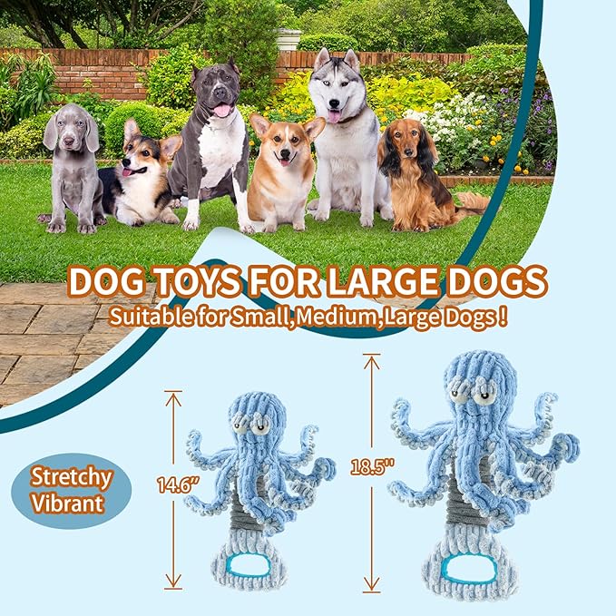 YZHDUXIU Squeaky Dog Toys, Octopus Dog Toy Interactive Tug of War Puppy Toy to Keep Them Busy(Blue)
