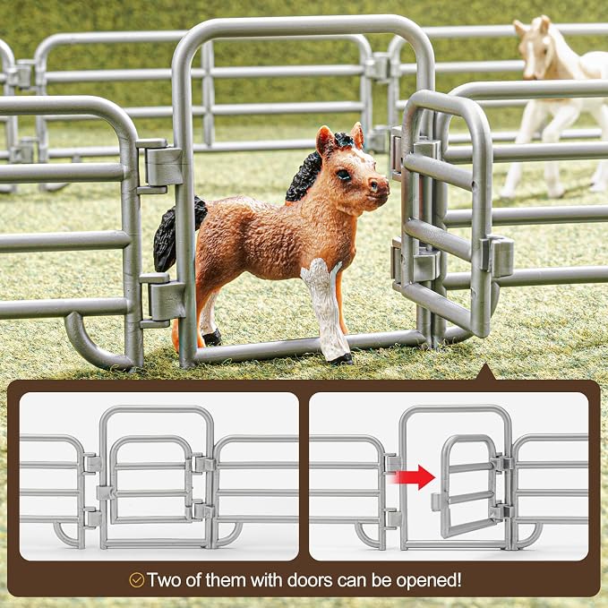 20PCS Large Farm Animal Corral Fence Toys with 2 Gates Fences for Kids Boys Girls, Educational Farm Animal Cake Toppers for Toddlers Children.