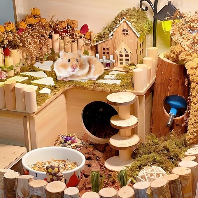 Fhiny Natural Hamster Sprays Edible Hamster Bedding Air-Dried Grain Set for Habitat Decor Mice Cage Accessories for Gerbils Lemmings Parrots Rats and Other Small Animals
