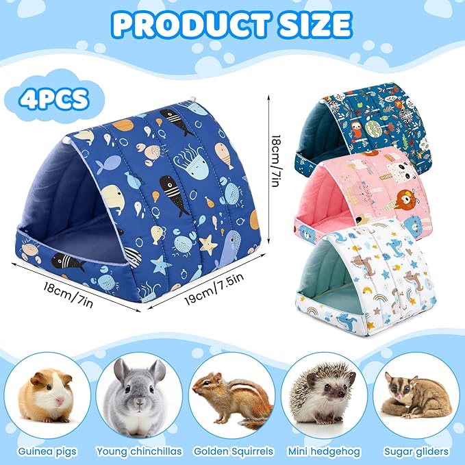 4 Pcs Guinea Pig Hideout, Guinea Pig Bed Tunnel Washable Small Animal House Cage Accessories for Mouse Chinchillas Hamsters Hedgehogs Ferrets Bearded Dragons and Rats Other Small Animals