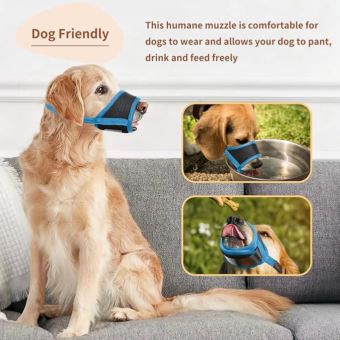 HEELE Dog Muzzle,Soft Nylon Muzzle Anti Biting Barking Chewing,Air Mesh Breathable Drinkable Adjustable Loop Pets Muzzle for Small Medium Large Dogs (Sky Blue, M)