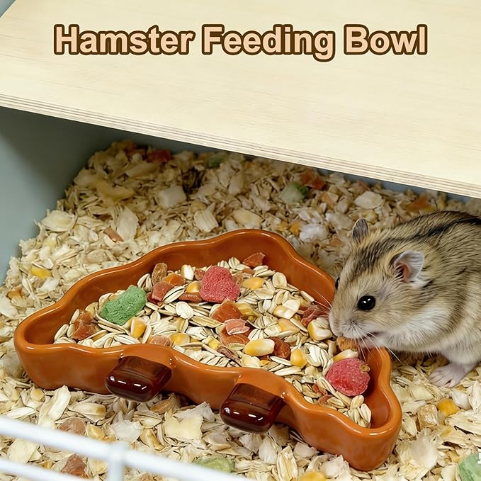2PCS Hamster Bowl, Bread Shaped Hamster Food Dish Ceramic Food Water Feeding Bowl Small Animal Bowls for Gerbil Rat Hedgehog (Triangular Bread)