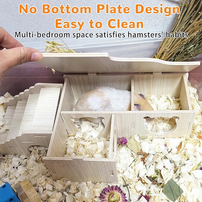 Hamster Hideout Multi-Chamber Hamster House Maze Tunnel Rat Cage Platform Stand Boards Habitats Decor Accessories for Gerbils Mice Lemmings (S)