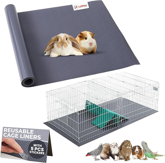 Waterproof Guinea Pig Cage Liner Roll, 18"x79", Cut to Fit EVA Mat for Bunny & Small Animal Cages, Reusable & Non Slip Plastic Rabbit Bedding, Ideal for Reptile Enclosures, Includes 5 Stickers, Gray