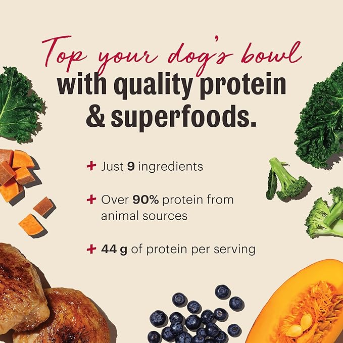 The Honest Kitchen Human Grade Protein Plus+ Dehydrated Meal Topper: Grain Free Chicken Superfoods, 12oz Pouch