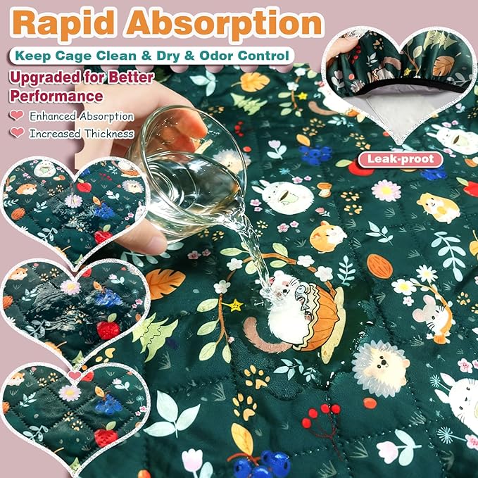 Ferret Cage Liner for Ferret Nation & Critter Nation Cage,Cute Animal Print,Washable Bedding,Cage Accessories for Ferrets, Chinchillas, Rats, Rabbits & Other Small Pets (Double Unit Combo)