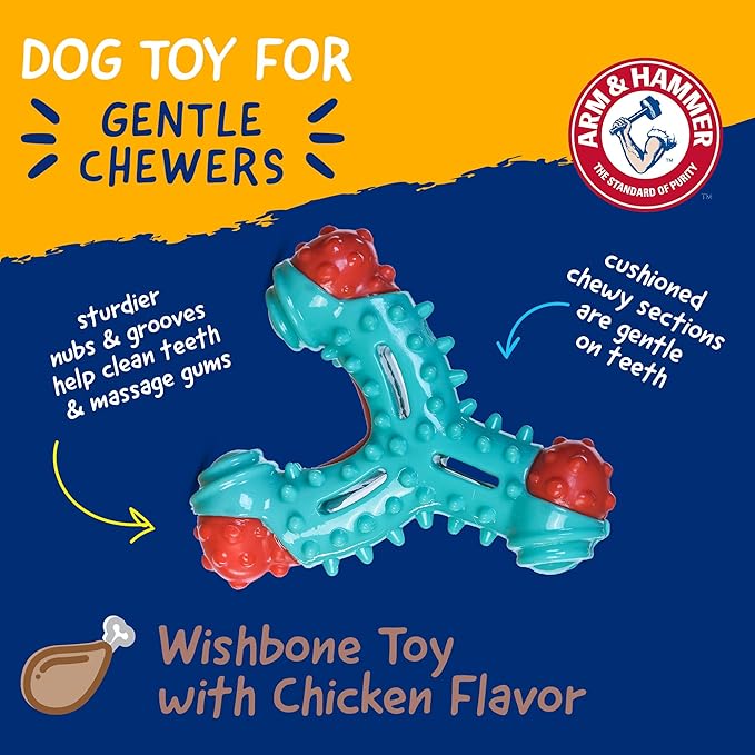 Arm & Hammer Nubbies Wishbone Dog Dental Chew Toy for Dogs, Moderate Chewers, Chicken Flavor, Nylon and TPR, Baking Soda Infused, Reduces Plaque and Tartar, No Stuffing - 24 Pack