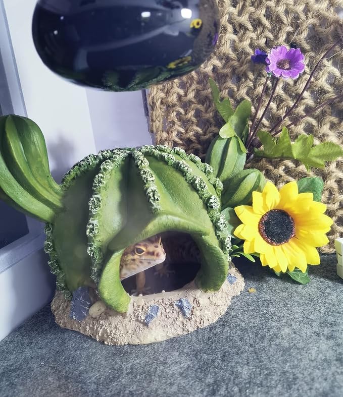 AWXZOM Reptile hideouts Come with Dinosaur Skull Hideout, Resin Cactus Desert Aquarium Tank Habitat Accessories for Bearded Dragon Chameleon Leopard Gecko Snake Fish (Ball Cactus)