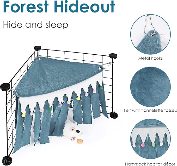 Forest Cage Corner Hideout, Pets Corner Hideout for Guinea Pigs, Rabbits, Ferrets, Chinchillas, Gerbils, Hedgehogs (Blue)