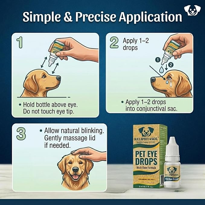 Pet Eye Drops – Vet-Formulated Dog Eye Infection Inflamation Treatment, Allergy Relief, Dry Eyes & Red Eye, Tear Stain Remover for Dogs, Cats, Cattle, Sheep, Horses – 5 mL 0.17 fl oz (1 Bottle)