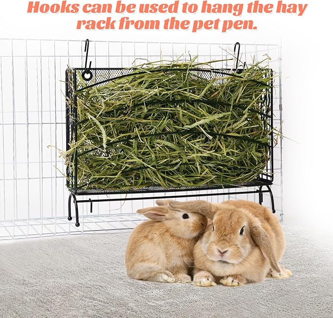 3 in 1 Rabbit Hay Feeder with Litter Box and Rabbit Feeder for Cages, Automatic Guinea Pig Hay Feeder with Metal Hay Rack, Bunny Litter Box, Stainless Steel Small Animal Feeding Bowl