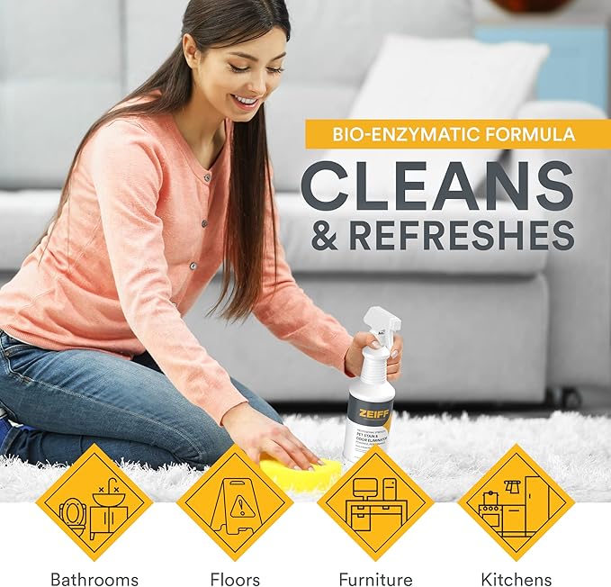 Zeiff Pet Stain and Odor Remover - Pet Odor Eliminator for Home and Professional Use - Carpet Stain Remover - Pet Urine Enzyme Cleaner for Dog and Cat Pee, Feces, and Fluids - 32 oz, 2 Pack