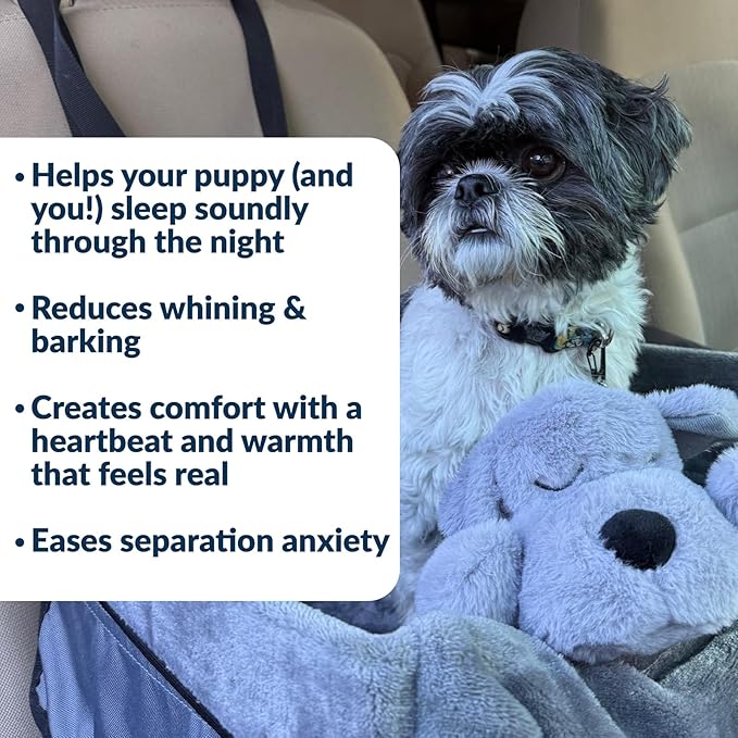 Snuggle Puppy Junior, Heartbeat Puppy Toy for Small Breeds, Smaller Plush Dog Toy with Real-Feel Pulse, Designed for Crate Use and Early Routines - Gray