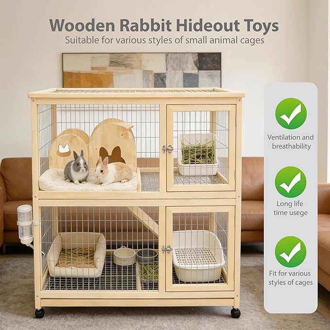 Large Guinea Pig Hideout Thicken Solid Wooden Dwarf Bunny House Guinea Pig ramp,Rabbit Playhouse for Chinchilla,Hamster,Small Animal Houses & Habitats (Ladder)