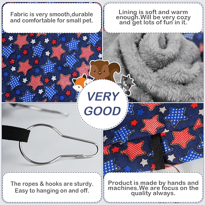 Petonfun Guinea Pig Hideout Toys, Ferret Hammock, Rat Cage Accessories Set - Large Small Animal Chinchilla Bed for Hamster, Tunnel, Squirrel, Sugar Glider - Hanging Hide, Blue