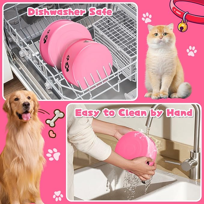 Pink Kennel Bowls Mountable Stainless Steel Crate Bowls No Spill Hanging Kennel Water Bowl with Clamp Holder 2 Sizes 7.08x2.83’’,6.3x2.63’ Hot Pink