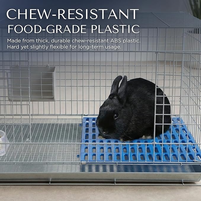 Premium Rabbit Cage Mats (Blue, 12 Pack) | Heavy Duty ABS Wire Floor Protectors | Prevent Sore Hocks & Feet for Bunnies | 15x10 in Floor Mat | Chew Resistant, Dishwasher Safe