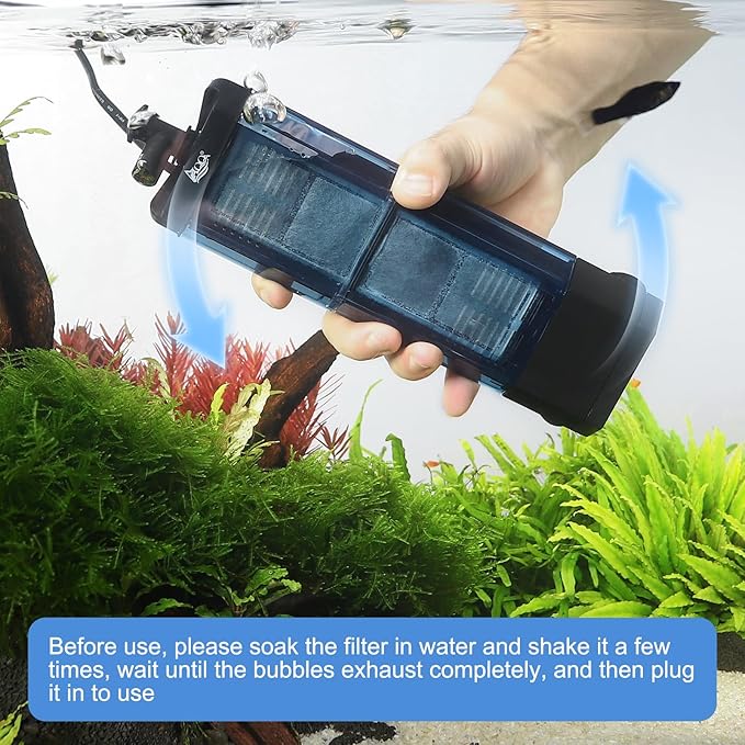AQQA Internal Aquarium Filter - Submersible 40-100 Gallons Fish Tank Filters, Adjustable Wave Maker, Bottom Inlet Whisper Pump and Underwater Automatic Power Water Filter System for Freshwater (L)