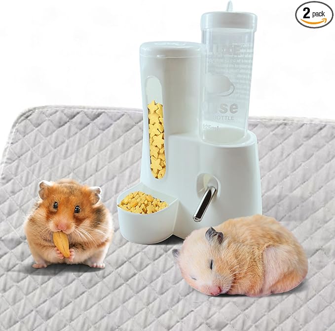 Hamster No Drip Water Bottle Bowl, Water Bottle Stand with Cleaning Mat, 2 In 1 Automatic Drinking Feeder, Hamster Cage Accessories, Rat Enrichment Toys, Guinea Pig Accessories for Cage (Mat, 28"x20")