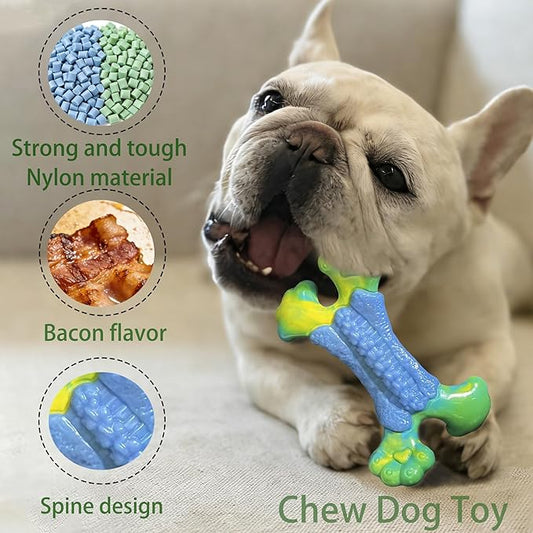Tough Dog Toys for Aggressive Chewers, Dog Chew Bone,Indestructible Chew Toys for Medium Large Breed, Nylon Durable Chew Toy for Teeth Cleaning,Training,Bacon Flavor