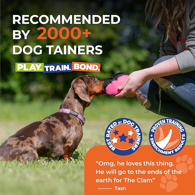 Tug-E-Nuff The Clam | Compact Dog Treat Dispenser Toy with Clever Opening Mechanism | Ideal for Interactive Dog Training | Pocket-Friendly and Size 4.5 inches