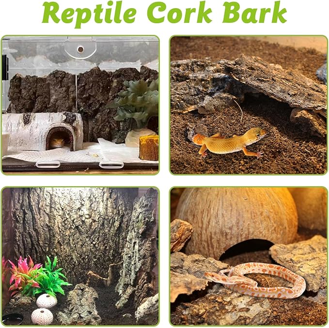 Reptile Cork Bark 1 Lb Flat Cork Wood for Terrarium Small Tree Bark Pieces 3.9-5.9in Natural Bulk Cork Bedding Tank Substrate for Bearded Dragon Snake Spiders Geckos Tortoise Hermit Crabs
