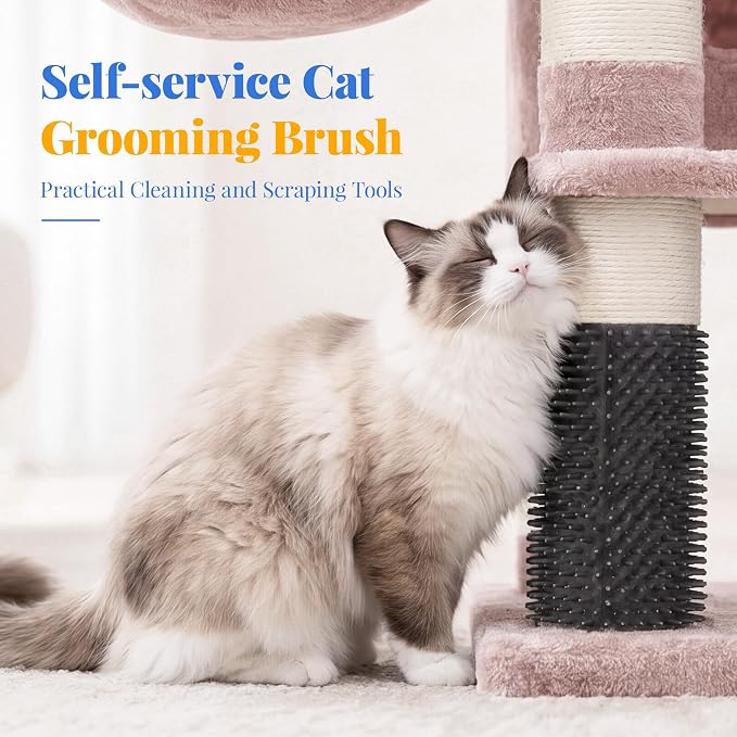 Hey-brother Cat Tree, 74 inches Multi-Level XL Large Cat Tower for Indoor Cats with Three Cat Condos, Two Large Top Decks and Cat Hairbrushfor Kittens, Cats and Pets,Muchroom MPJ035-MMU