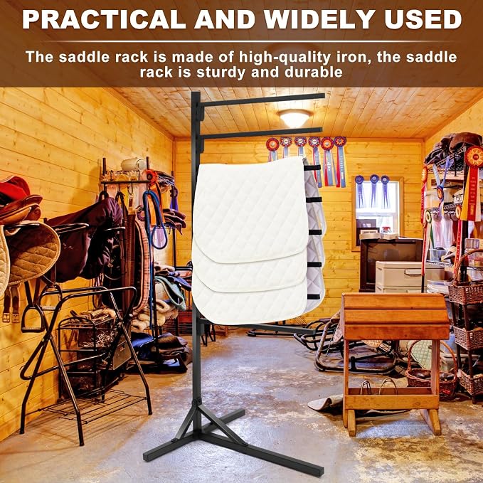 8-Tier Saddle Pad Rack with Stand, Long Rack Arms Horse Blanket Holder Horse Pad and Blanket Storage for Tack Room Organization Trailer Accessories