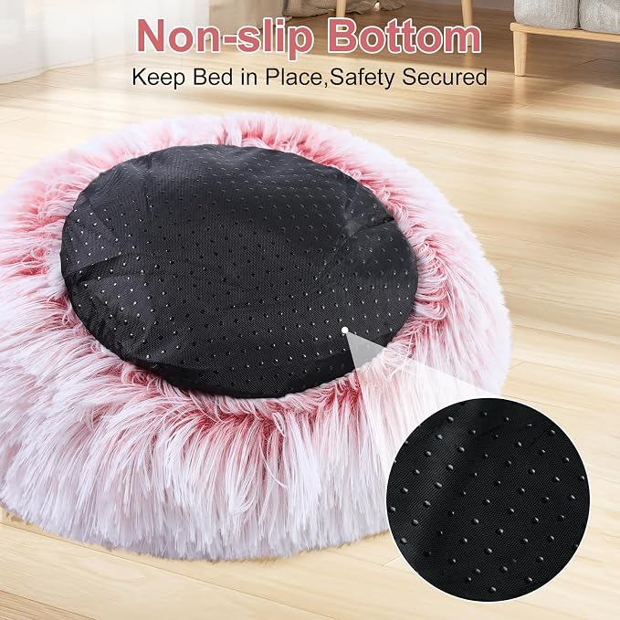 Soothing Guinea Pig Hideout, Doughnut Guinea Pig Bed with Hooded Cover, Washable Hamster Rabbit Bunny Bed, Washable Round Cave Beds for Small Animal Bunny Rabbit Hideout (Pink)