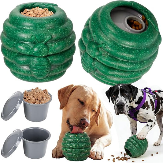 Gemscream 1 Pack Large Dog Toys for Aggressive Chewers, Dog Treat Dispensing Toy to Keep Them Busy, 2-in-1 Fillable Holder with 2 Cups and Food-Dispensing Lids for Large Medium (Green)