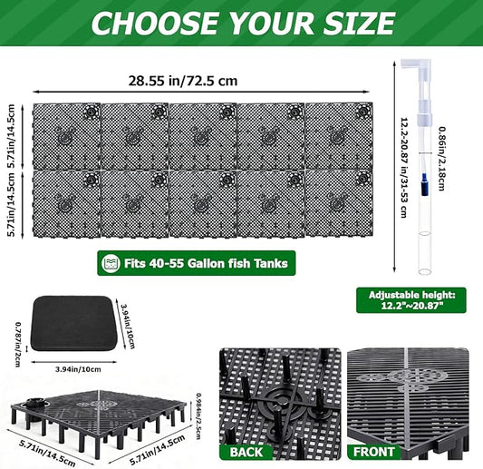Sieral Under Gravel Aquarium Filter for 20-29 Gallon Tanks, 10 Pcs 5.7'' x 5.7'' Plates, Under Gravel System for Clean Water, with 2 Uplift Tube and 1 Filter Cotton, for Fish Tank Fresh and Saltwater