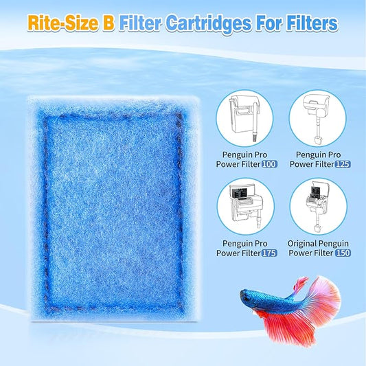 Umlecoa 8/16/32 Pack Rite-Size B Filter Cartridges Compatible with MarineLand Penguin PRO Power Filters 100/125/175 & Original Penguin Power Filter 150 - Rite-Size B Replacement Filter Cartridges