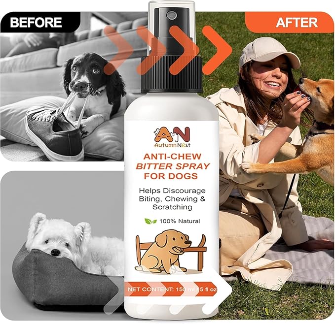 Anti-Chew & No-Go Dog Spray – 150ml Large Bottle – Helps Deter Chewing, Biting & Scratching – Safe for Furniture, Shoes & Carpets – Natural Bitter Formula for Dogs & Puppies