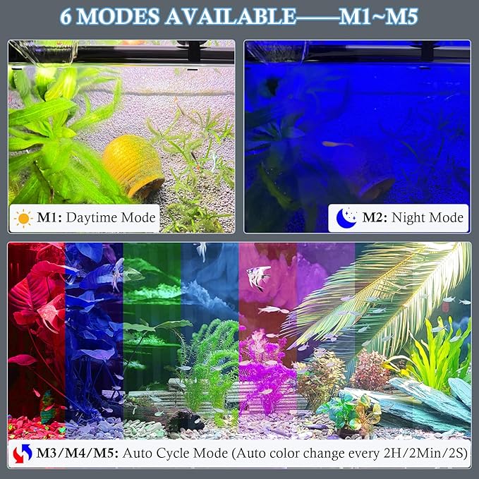 FEDOUR 18.9in Submersible Aquarium LED Light, 24/7 Mode Aquarium Lights with Full Spectrum RGBW LEDs, IP68 Waterproof Fish Tank Light with Dimming, Timming and Color Adjustable