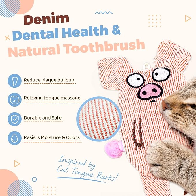 Cat Toys for Indoor Cats, 2 PCS 8000mg A+Natural Catnip Silvervine Crinkle Interactive Cat Toy Pig with Bell Elastic Tail, Baby-Grade Plush Chew Toy for Teeth Cleaning, Cat Kickers for Boredom