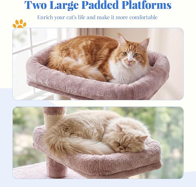 Hey-brother Cat Tree, 74 inches Multi-Level XL Large Cat Tower for Indoor Cats with Three Cat Condos, Two Large Top Decks and Cat Hairbrushfor Kittens, Cats and Pets,Muchroom MPJ035-MMU