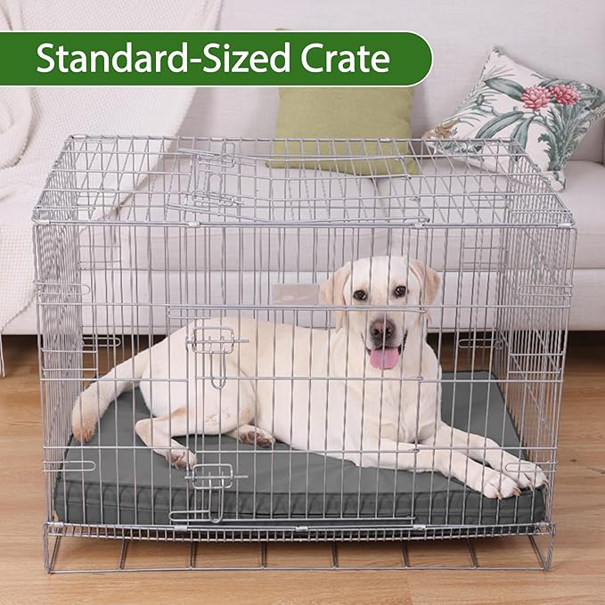 Vonabem Outdoor Waterproof Dog Bed Washable, Jumbo Large Crate Pad 54 inch, XXXL Cooling Wipeable Leather Pet Beds with Removable Cover Reversible, Foam Anti-Slip Kennel Pads 53"x36" Grey