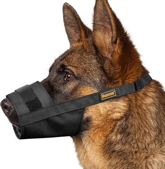 Mayerzon Dog Muzzle for Large Medium Small Dogs, Adjustable Fit, Soft & Sturdy Fabric, Prevents Fierce Barking Biting Chewing, Ideal for Grooming Walking Vet Visits, Allows to Pant Drink (Black, XL)