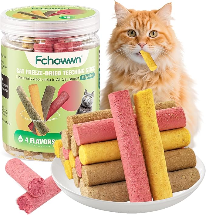 4 Flavors/110g Freeze-Dried Cat Treats,Chew Sticks for Cats and Dogs,Cats Dental Healthy and Hairball Control,Digestive Health Support,(Beef,Cat Grass Salmon,Chicken Pumpkin,Chicken Dragon Fruit)