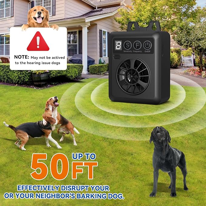 Anti Barking Device for Dogs, 50FT Rechargeable Ultrasonic Dog Bark Control Devices with 4 Modes Stop Neighbors Dogs Barking Waterproof Bark Deterrent Box, Dog Barking Silencer Safe for Outdoor Indoor