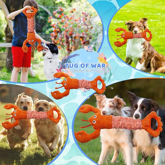 YZHDUXIU Tug of War Dog Toy, Squeaky Dog Toys Interactive Lobster Puppy Toys with Crinkle Paper to Keep Them Busy